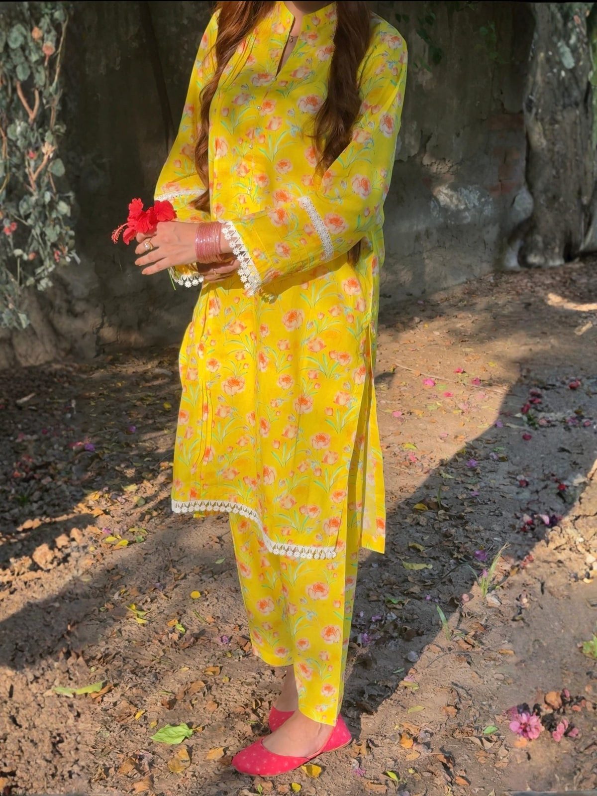 Yellow Floral 2PC Stitched Lawn Suit