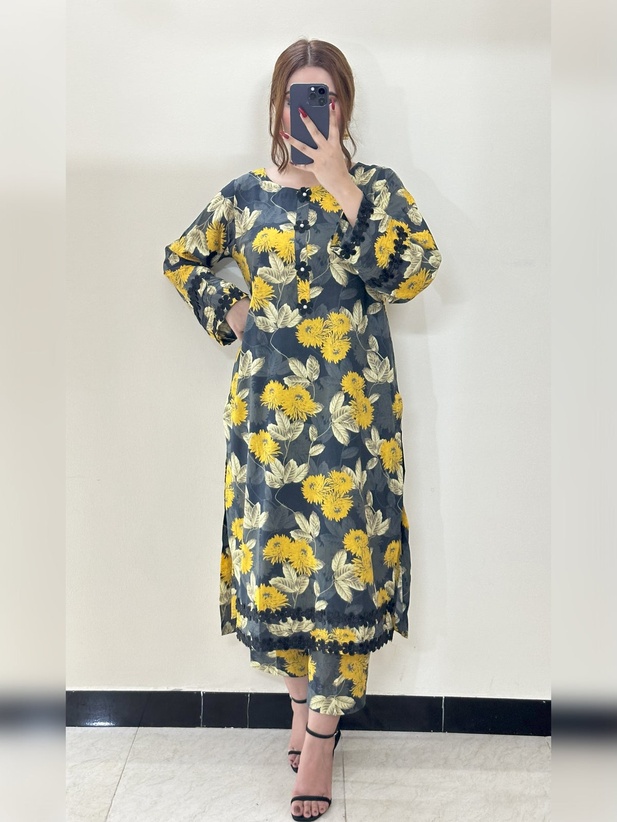 Black Floral 2PC Stitched Lawn Suit