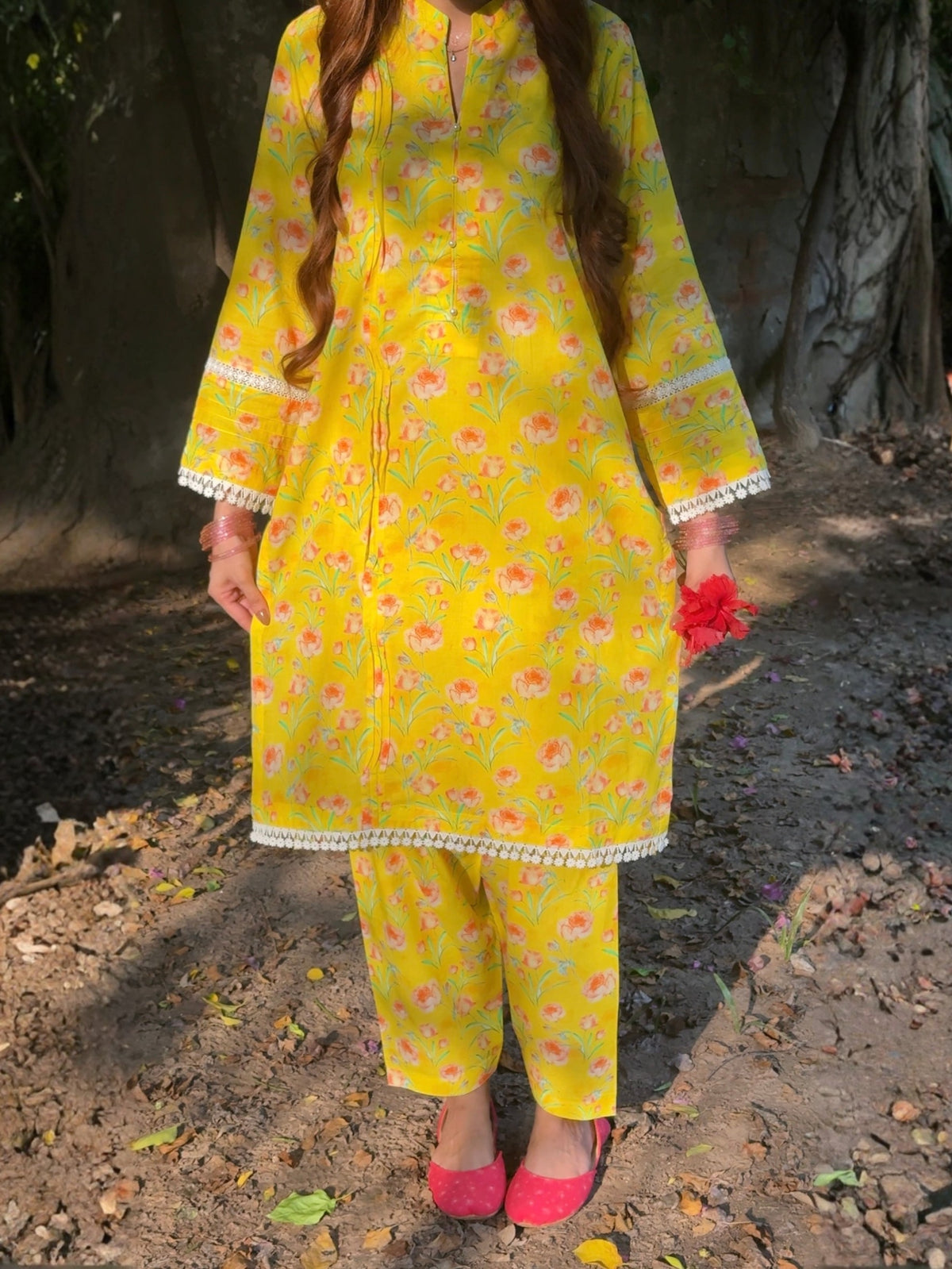 Yellow Floral 2PC Stitched Lawn Suit