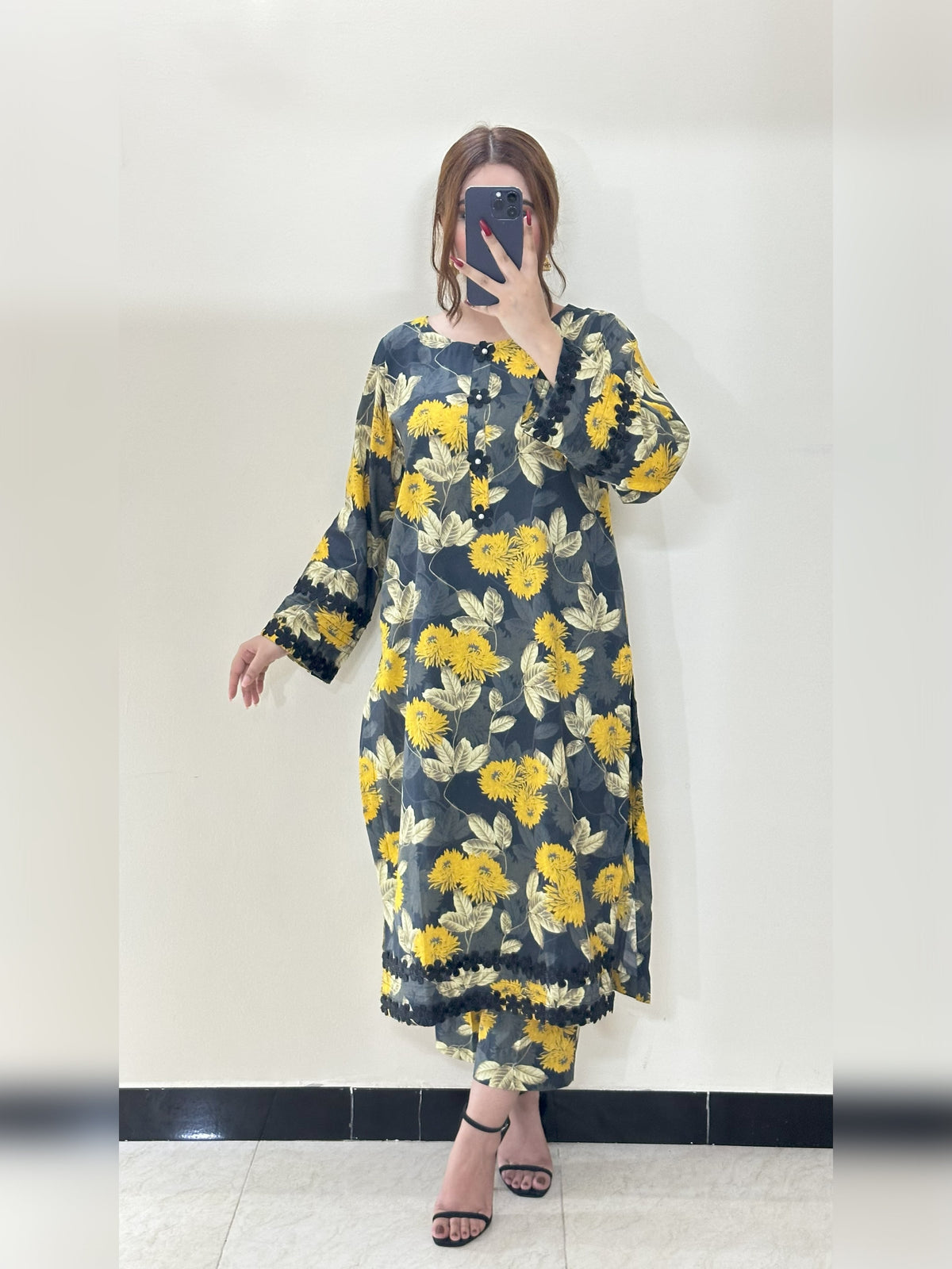 Black Floral 2PC Stitched Lawn Suit