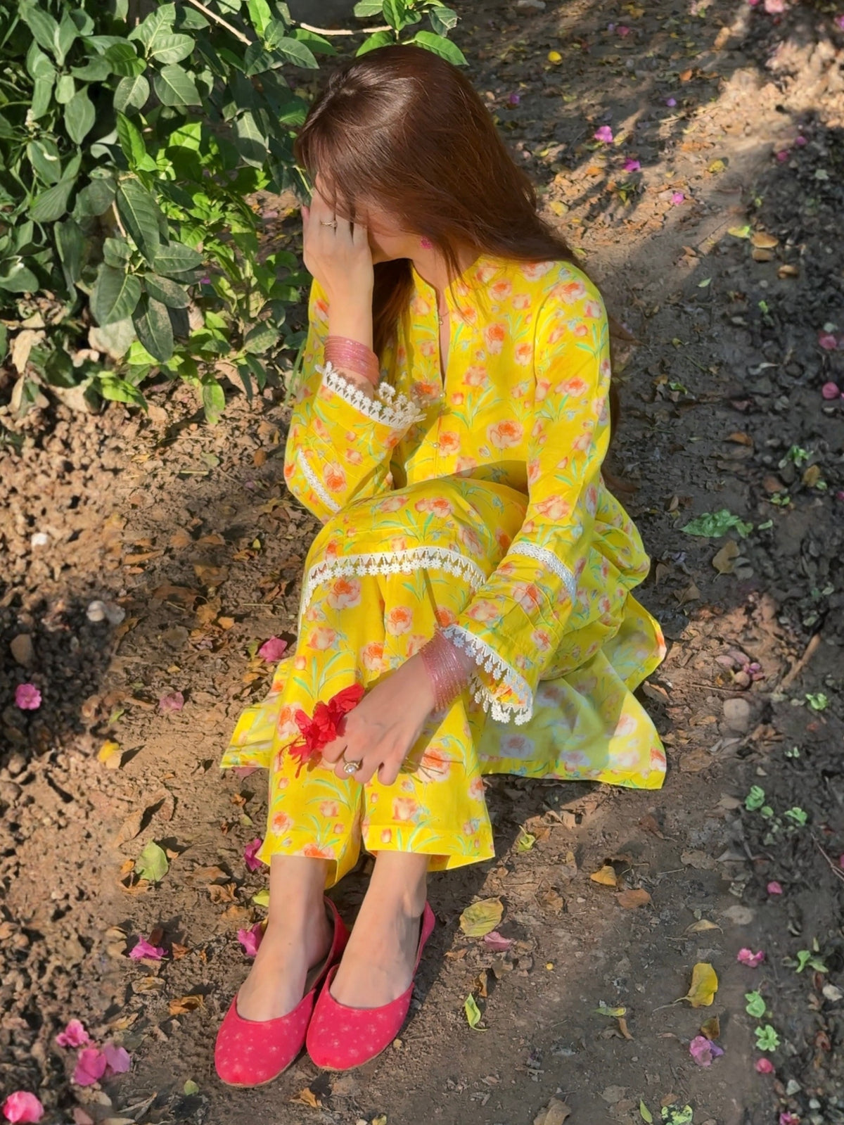 Yellow Floral 2PC Stitched Lawn Suit