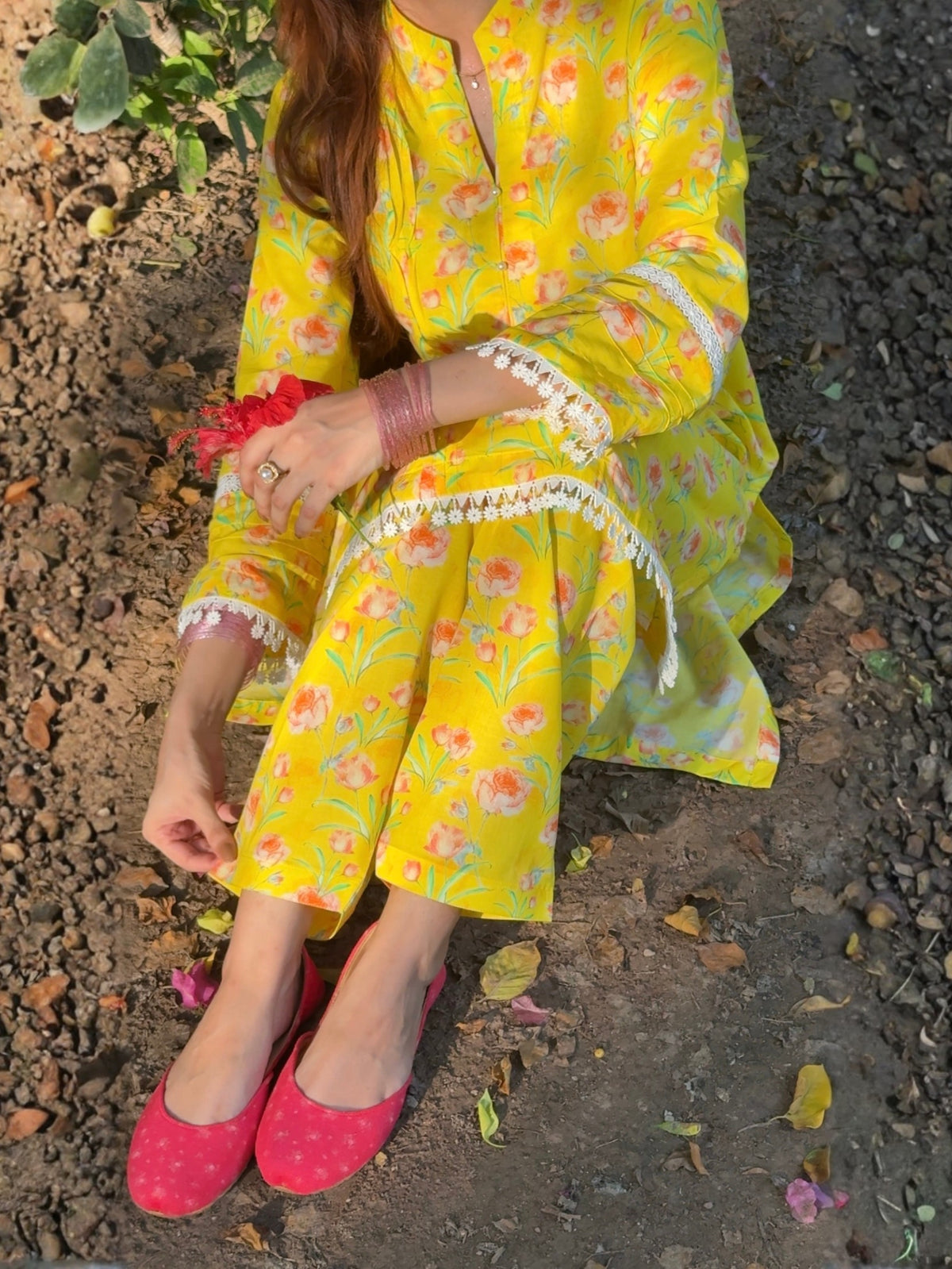 Yellow Floral 2PC Stitched Lawn Suit