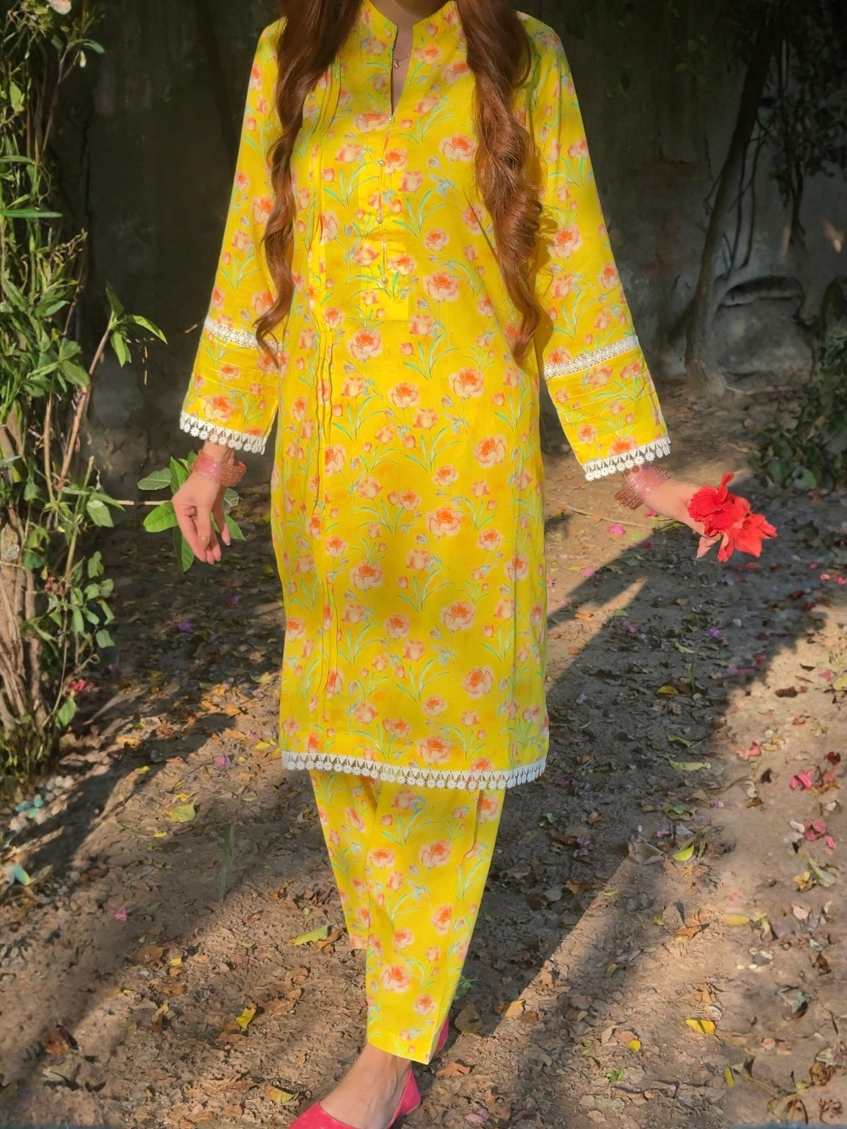 Yellow Floral 2PC Stitched Lawn Suit