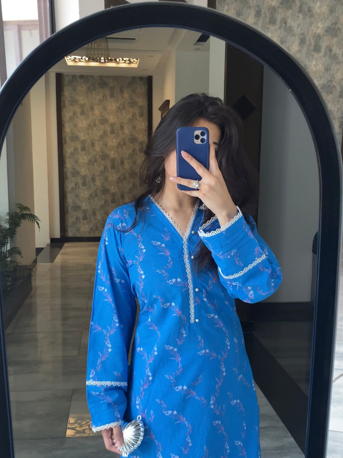 Blue Floral 2PC Stitched Lawn Suit