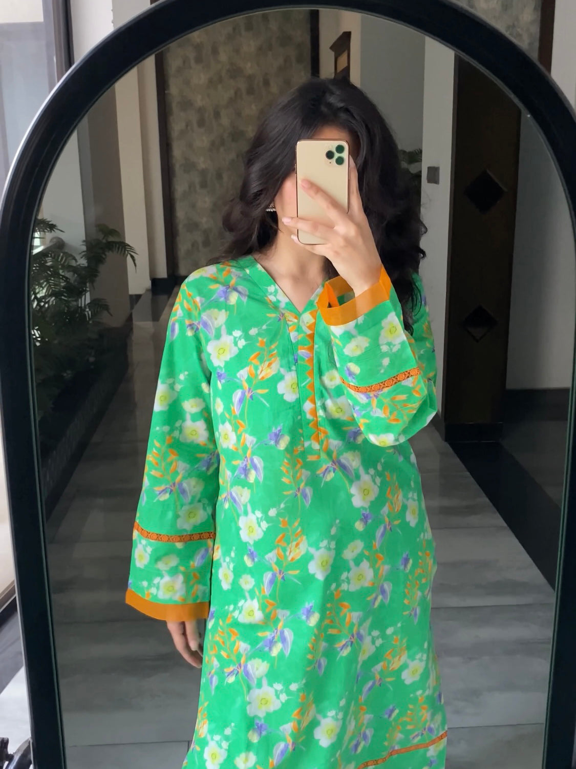 Green Floral 2PC Stitched Lawn Suit