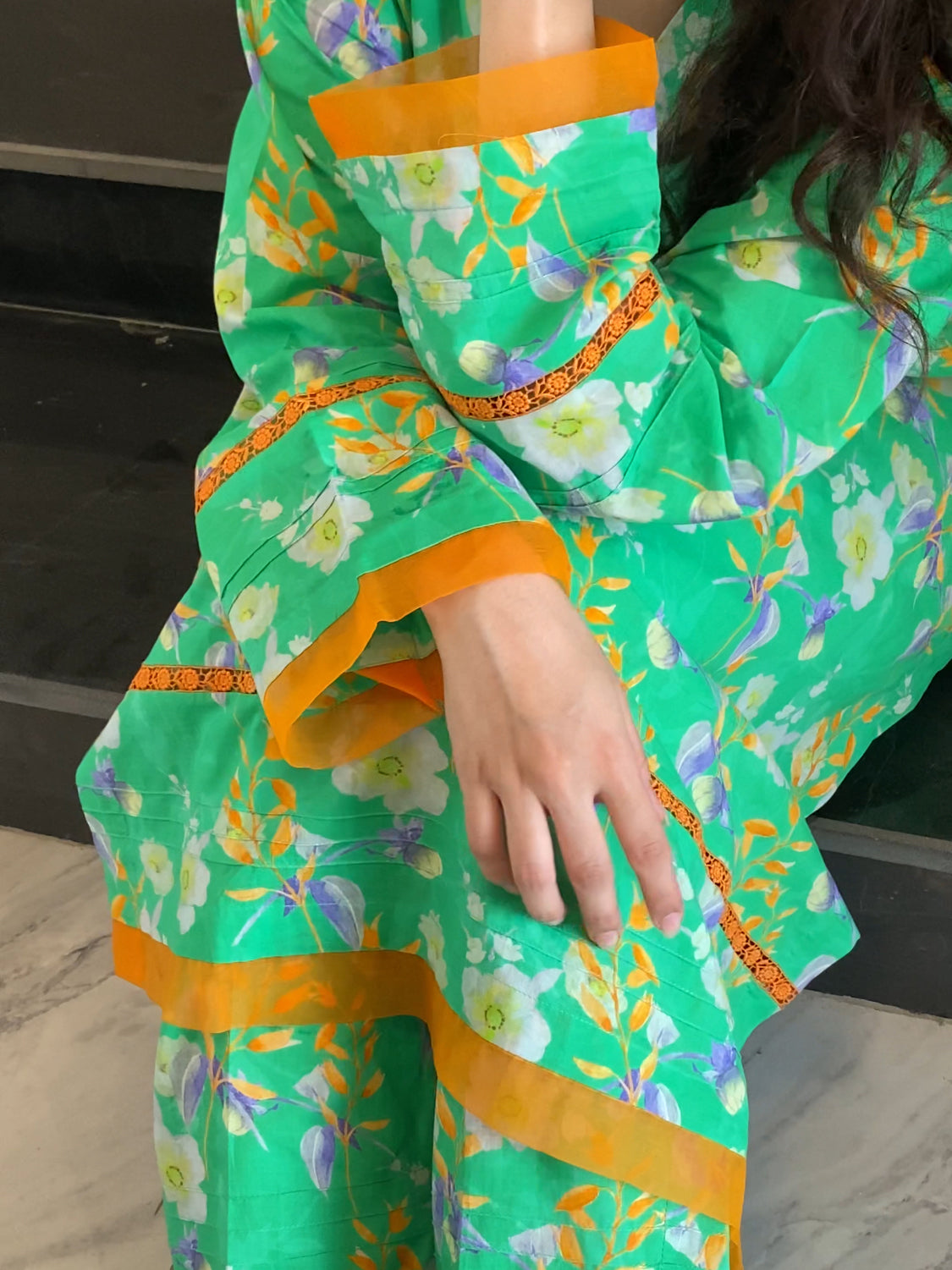 Green Floral 2PC Stitched Lawn Suit