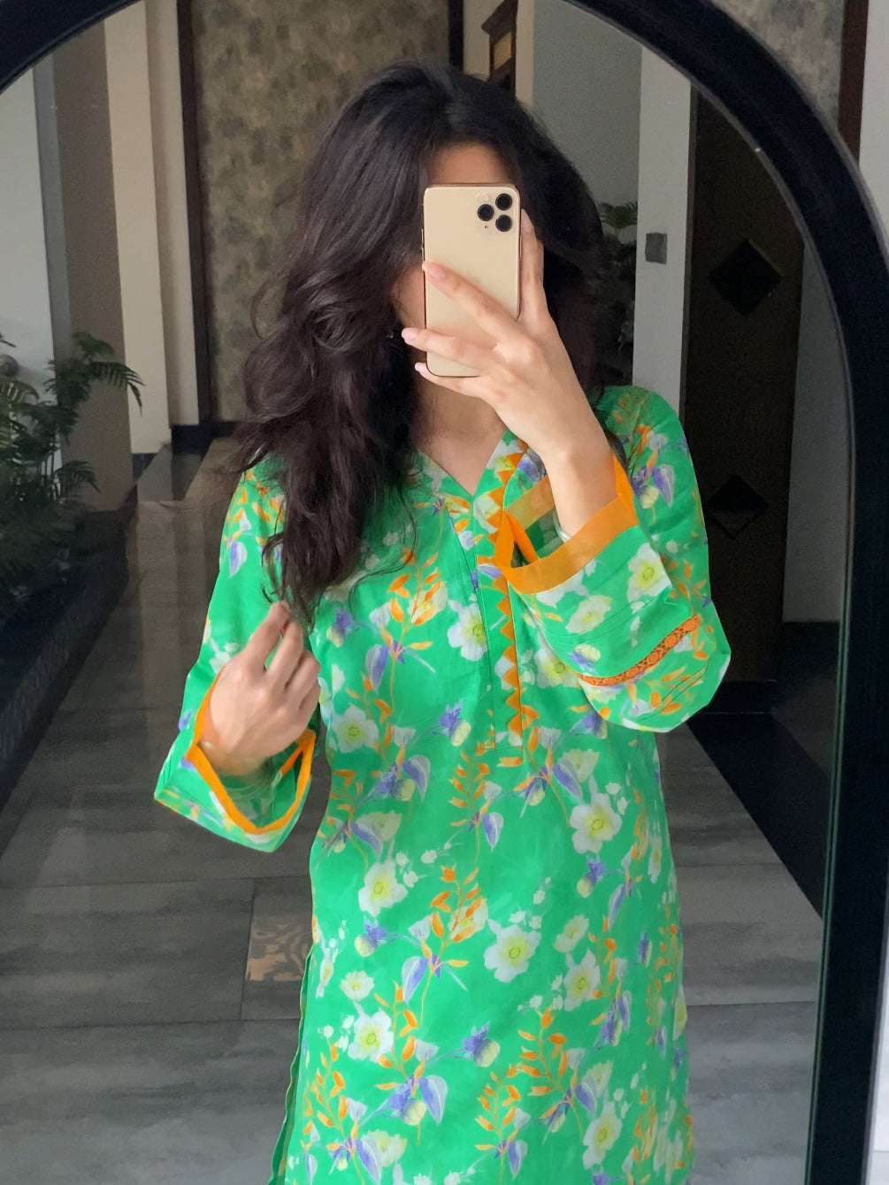 Green Floral 2PC Stitched Lawn Suit