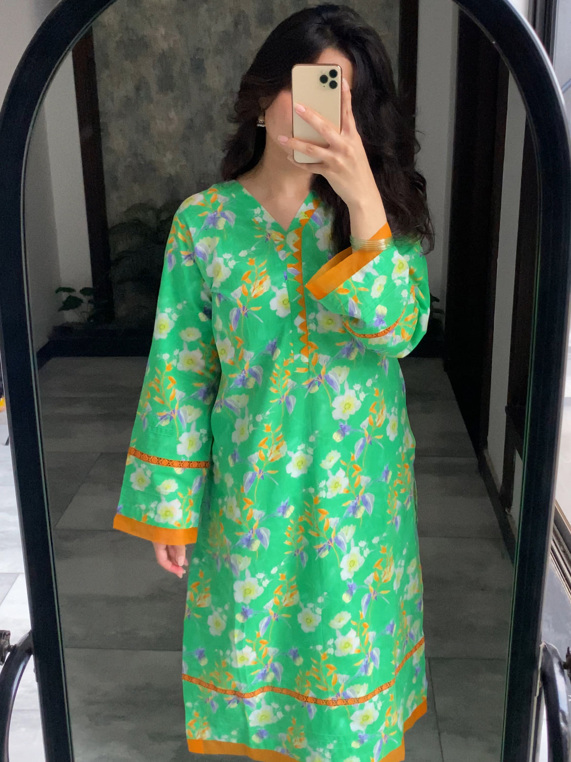 Green Floral 2PC Stitched Lawn Suit