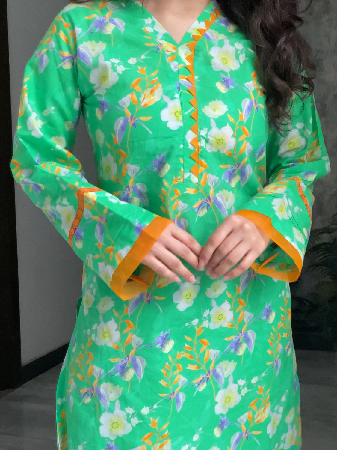 Green Floral 2PC Stitched Lawn Suit