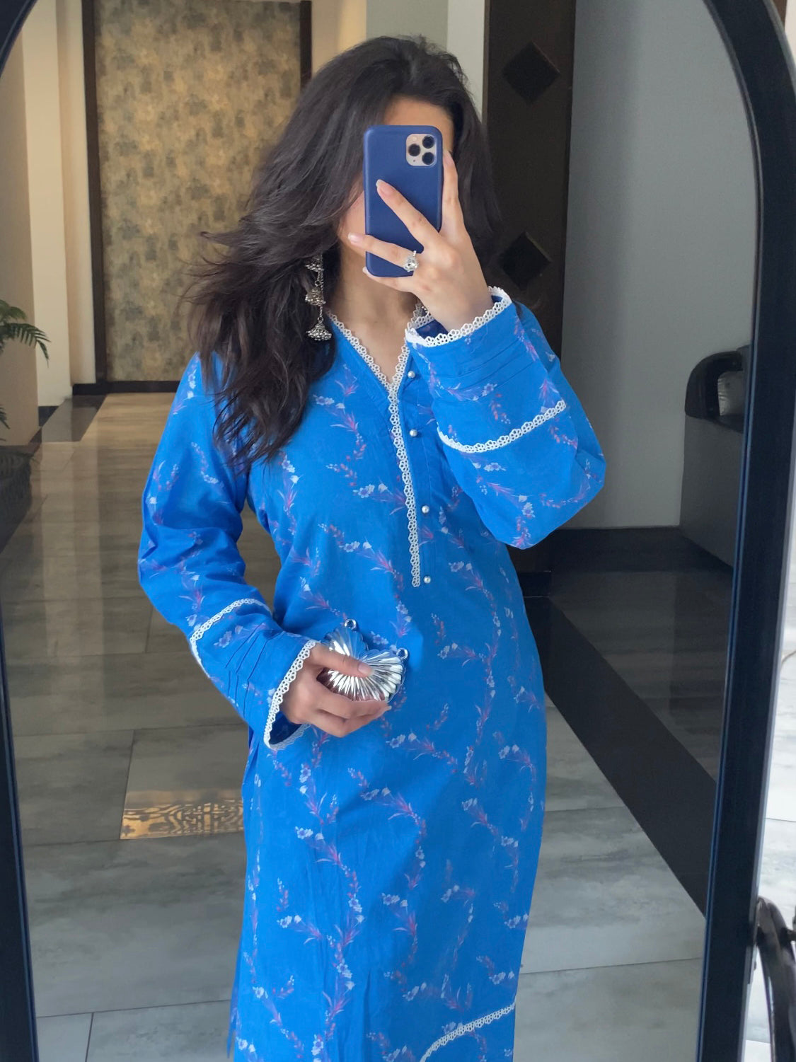 Blue Floral 2PC Stitched Lawn Suit