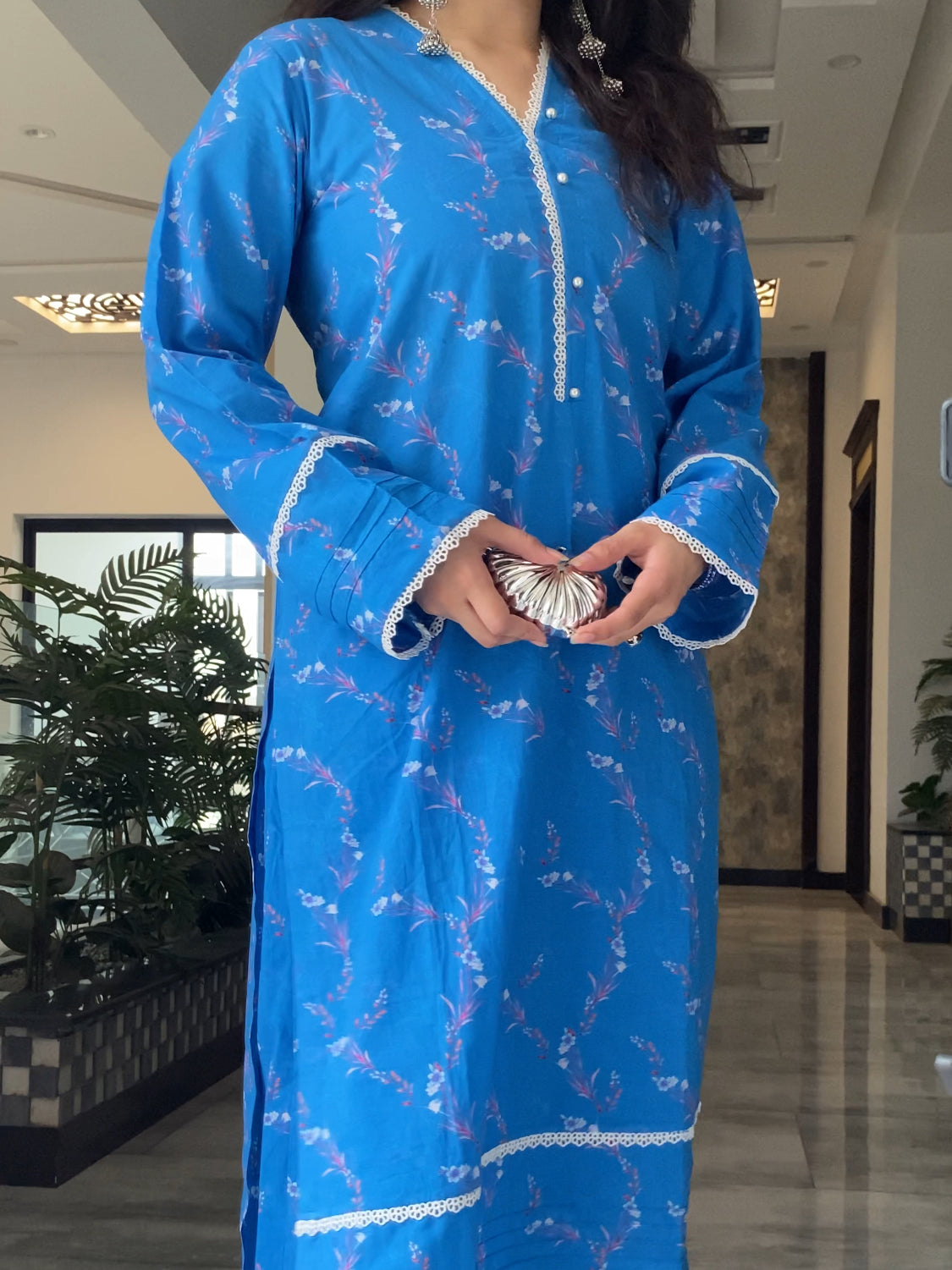 Blue Floral 2PC Stitched Lawn Suit