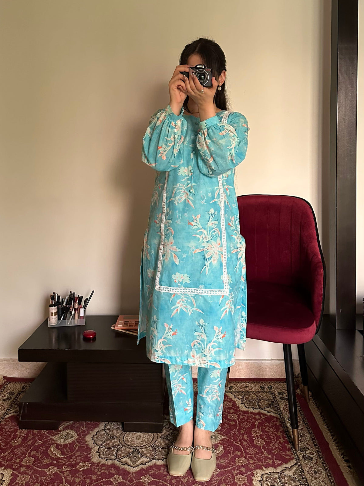 Aqua Bloom 2PC Stitched Lawn Suit