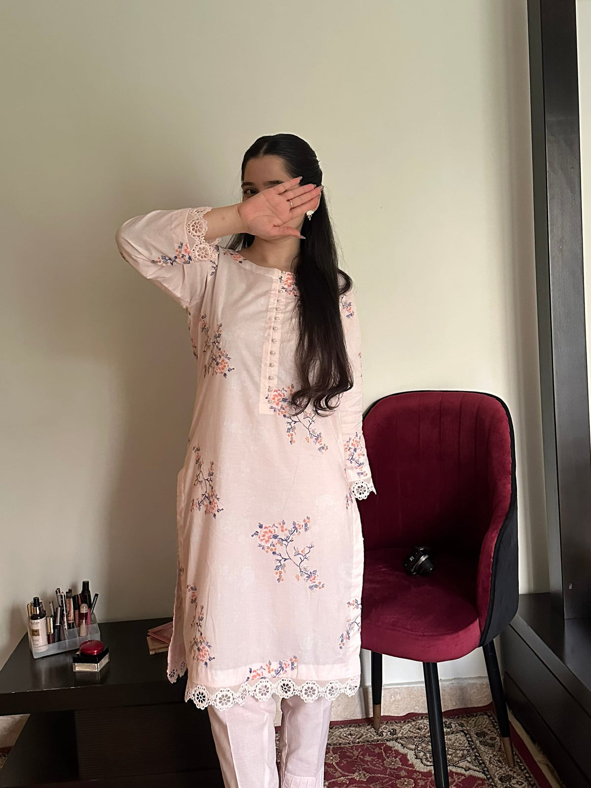 Peach Blossom 2PC Embroidered Stitched Lawn Suit