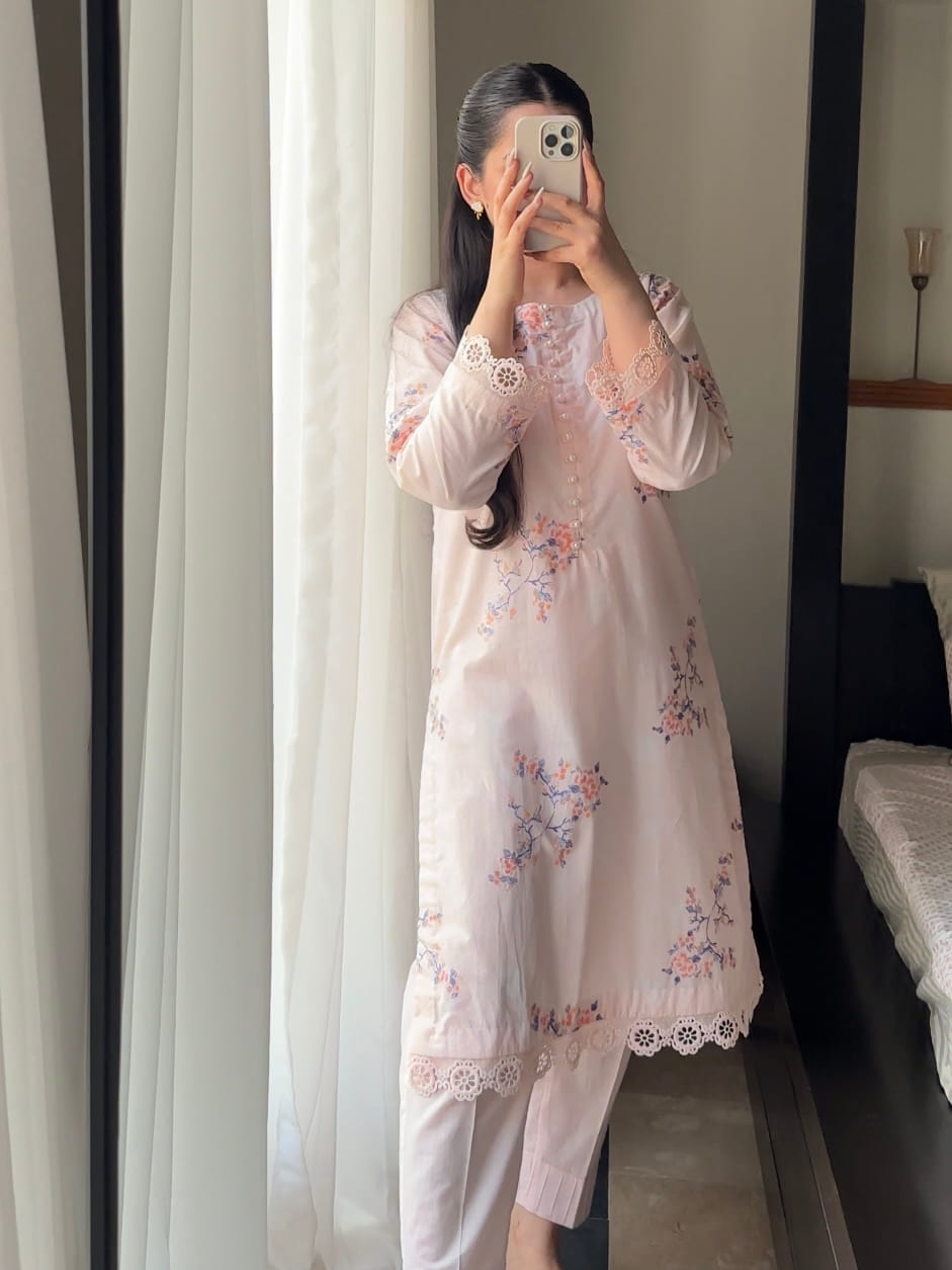 Peach Blossom 2PC Embroidered Stitched Lawn Suit