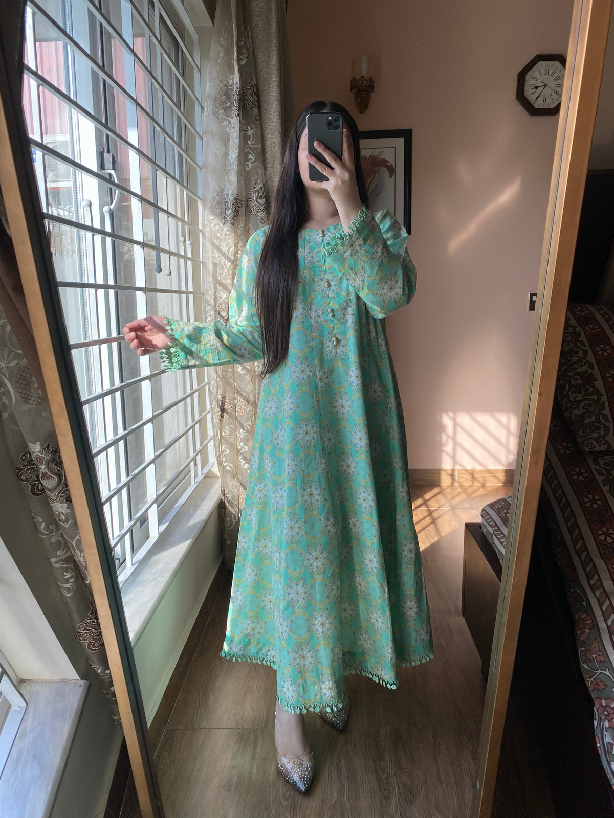 Mint Green Frock 2PC Stitched Lawn Suit