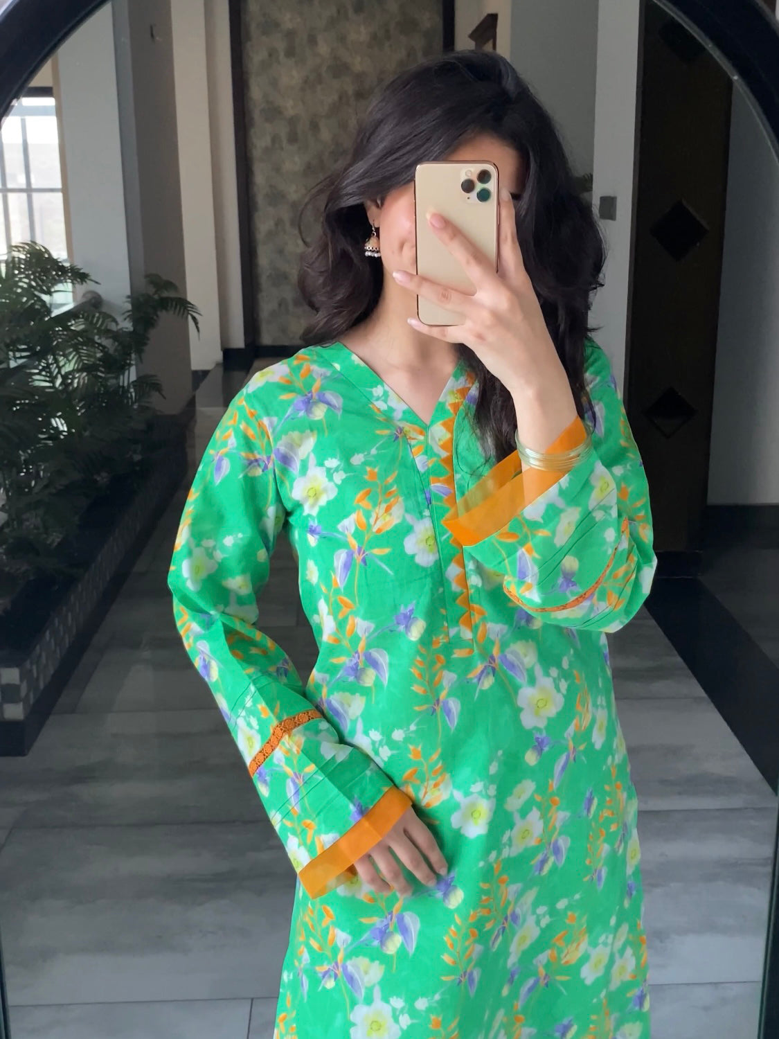 Green Floral 2PC Stitched Lawn Suit