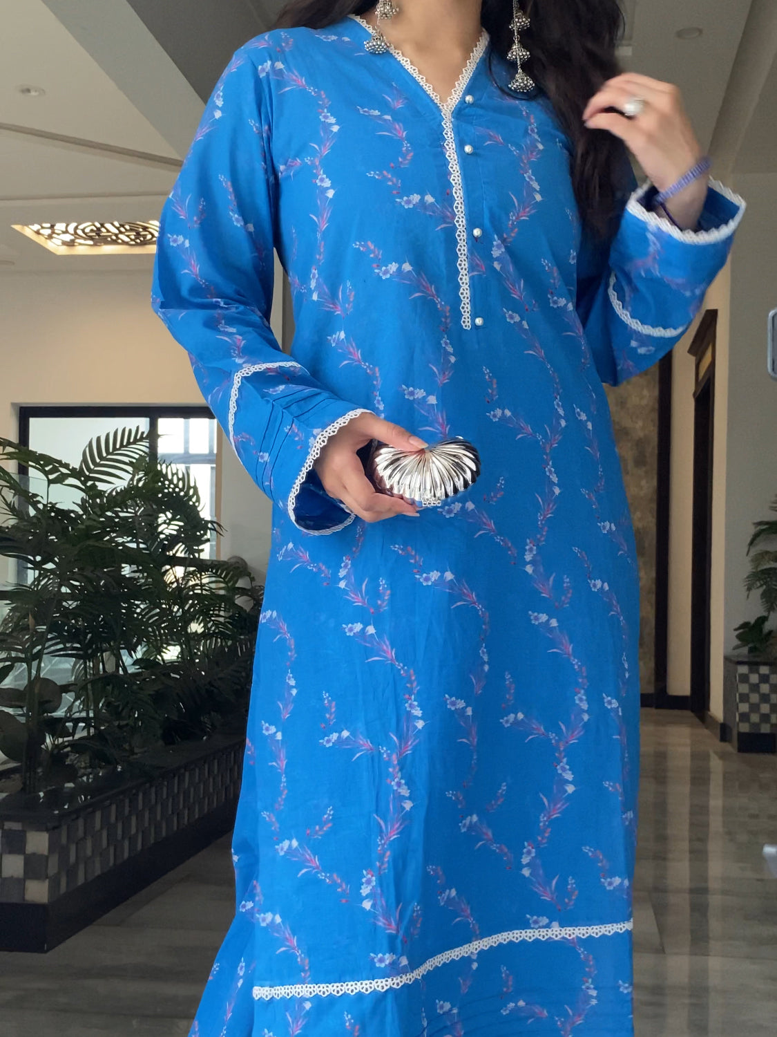 Blue Floral 2PC Stitched Lawn Suit