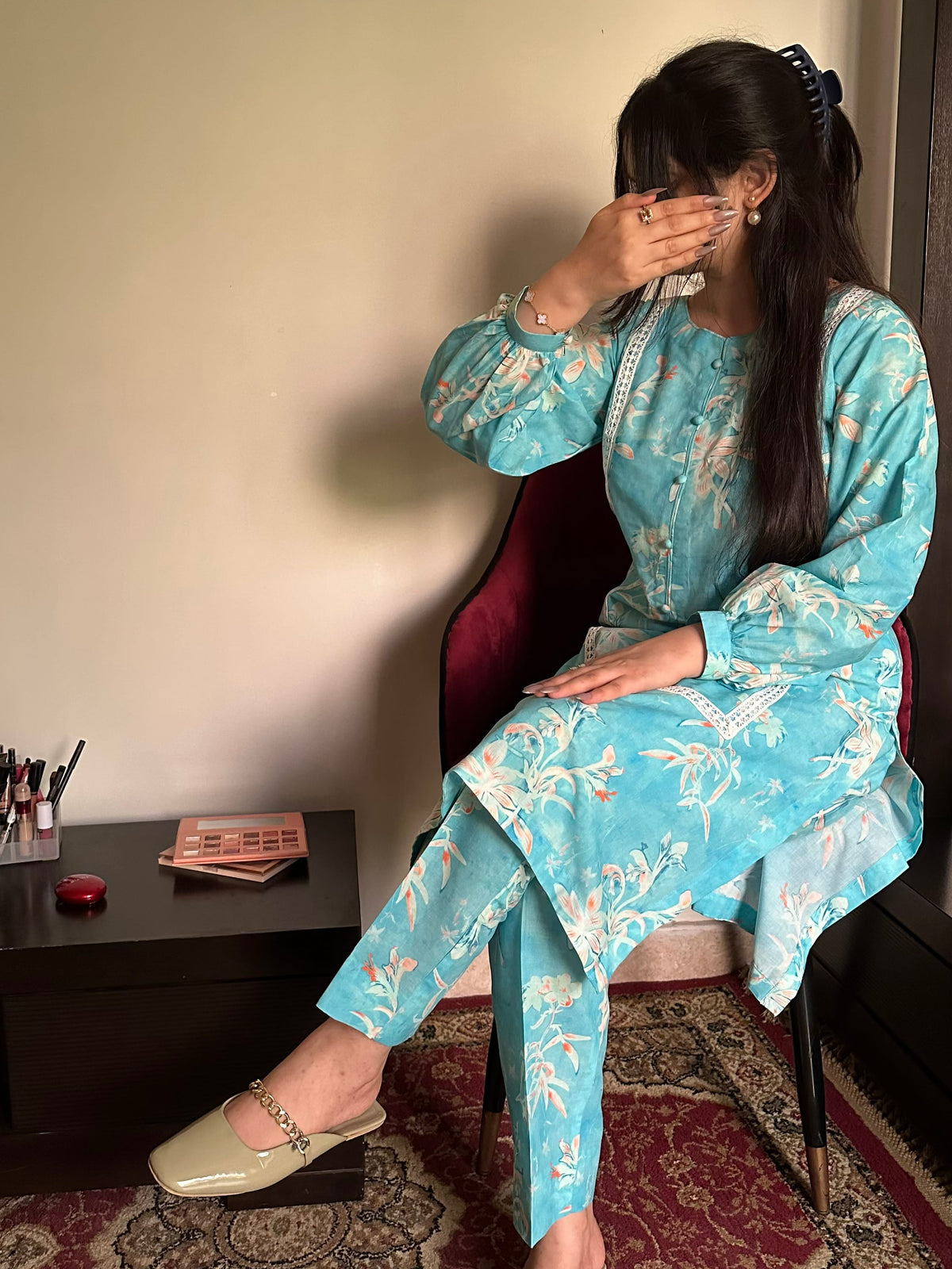 Aqua Bloom 2PC Stitched Lawn Suit