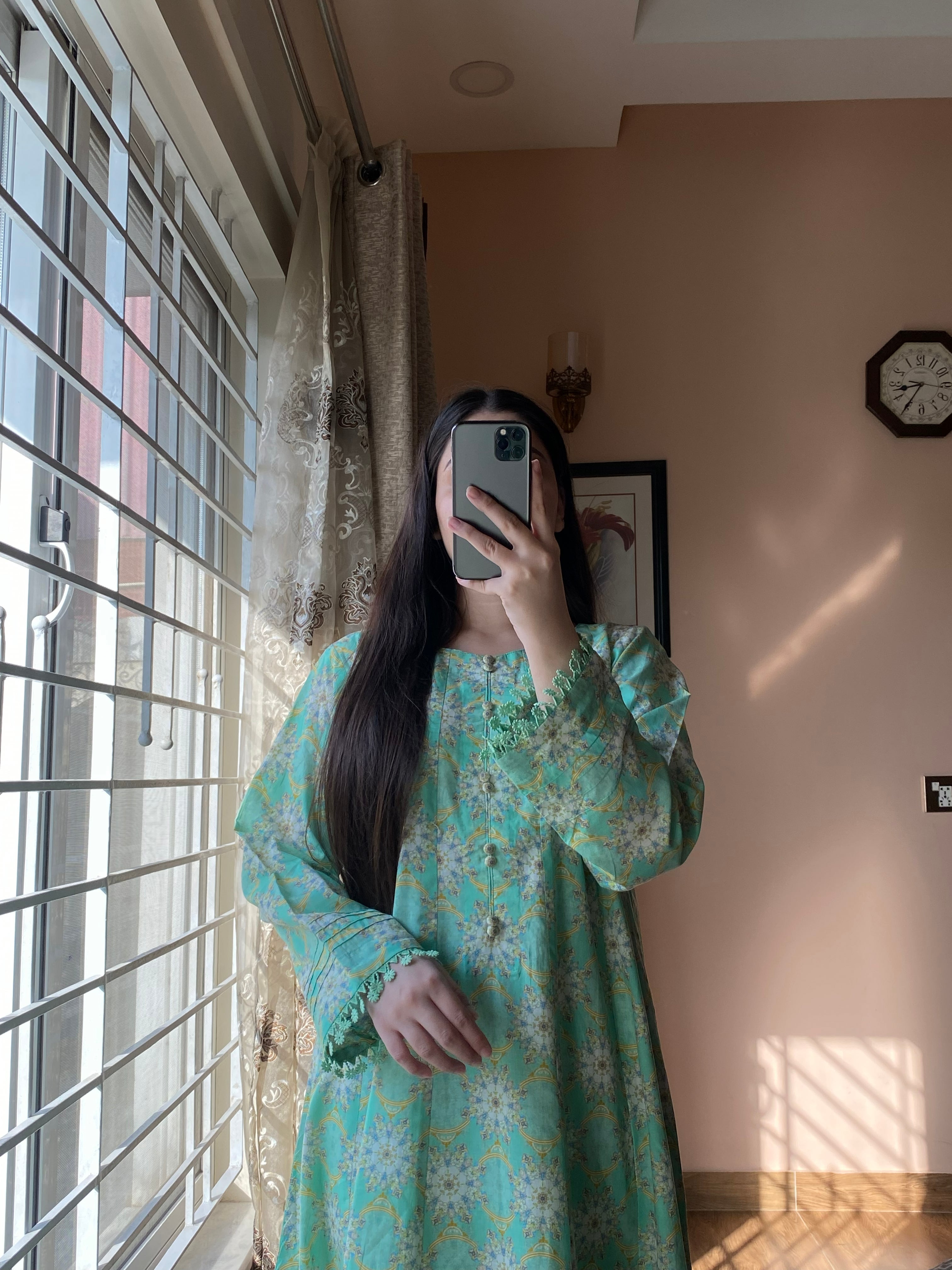 Mint Green Frock 2PC Stitched Lawn Suit